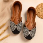 Butterfly Bloom Khussas In Black-2465