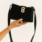 The Basketweave Black HandBag With Long Belt