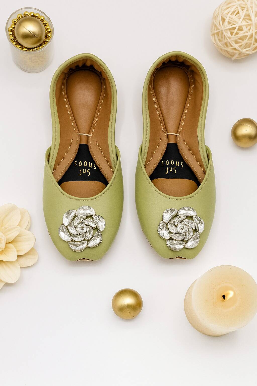 Light Green Khussa With Silver Buckle For Her-2505 Light Green Khussa With Silver Buckle For Her-2505
