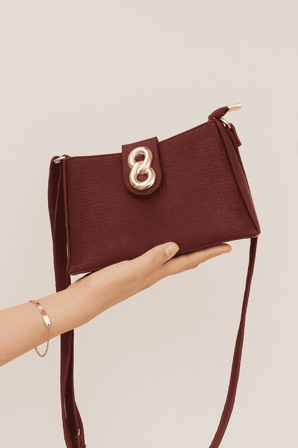 The Basketweave Maroon HandBag With Long Belt The Basketweave Maroon HandBag With Long Belt