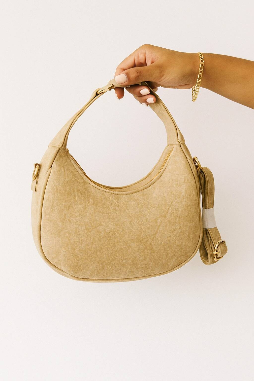 The Crescent Hobo Bag In Beige With Long Belt The Crescent Hobo Bag In Beige With Long Belt