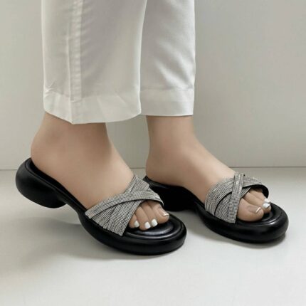 Rhinestone Cross Black Flats For Her