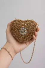 Petal Heart Mini Clutch In Copper