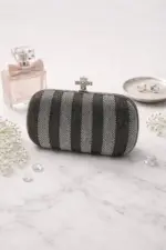 The Gilded Stripe Black Clutch For Her