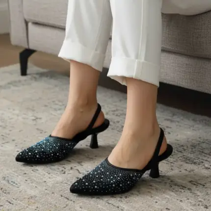 Midnight Sparkle Black Slings Pumps Heels For Her