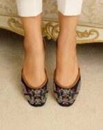 True Love Peacock embroidered Khussa Black
