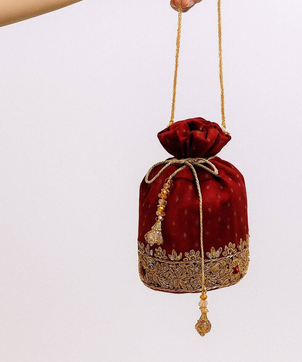 Maroon Embroidered Potli Bag For Her Maroon Embroidered Potli Bag For Her