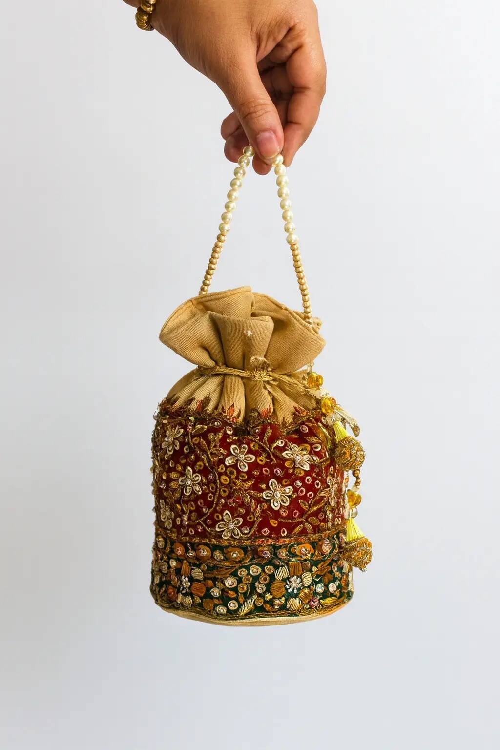 Bridal Maroon Embroidered Potli Bag For Her Bridal Maroon Embroidered Potli Bag For Her