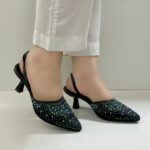 Midnight Sparkle Black Slings Pumps Heels For Her