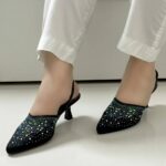 Midnight Sparkle Black Slings Pumps Heels For Her