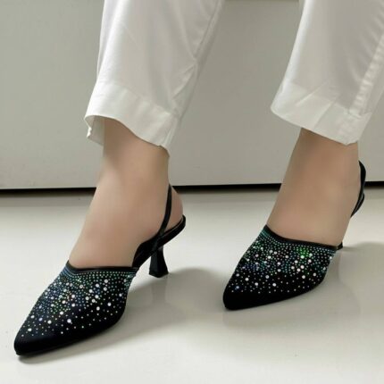 Midnight Sparkle Black Slings Pumps Heels For Her