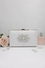 White Crystal Flower Clutch For Her