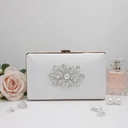 White Crystal Flower Clutch For Her