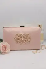 Light Pink Crystal Flower Clutch For Her