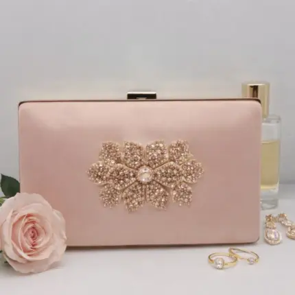 Light Pink Crystal Flower Clutch For Her