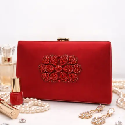 Maroon Crystal Flower Clutch For Her