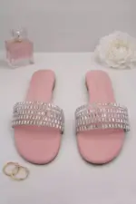 Shimmer Slides Flat In Pink