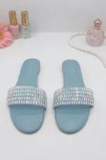 Shimmer Slides Flat In Ferozi