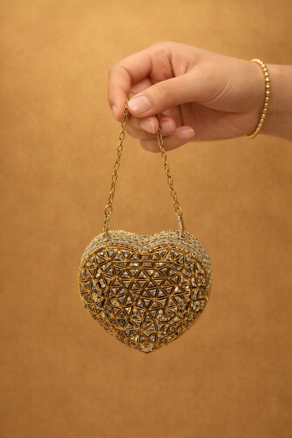 Heart Mini Clutch In Golden Heart Mini Clutch In Golden