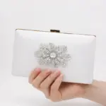 White Crystal Flower Clutch For Her