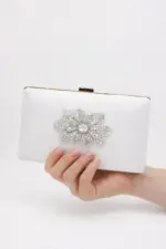 White Crystal Flower Clutch For Her