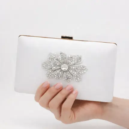 White Crystal Flower Clutch For Her