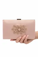 Light Pink Crystal Flower Clutch For Her