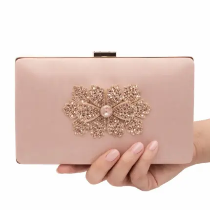 Light Pink Crystal Flower Clutch For Her