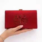 Maroon Crystal Flower Clutch For Her