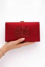 Maroon Crystal Flower Clutch For Her