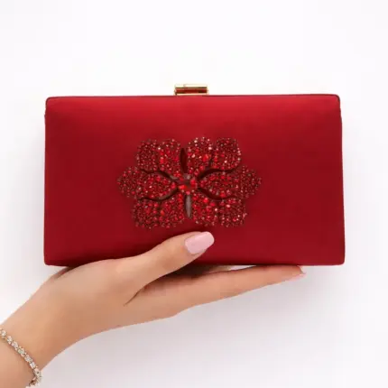 Maroon Crystal Flower Clutch For Her