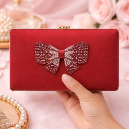 Maroon Bow Clutch For Her-CL-156