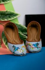 Denim Floral Bird Embroidery Khussa 2176