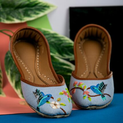 Denim Floral Bird Embroidery Khussa 2176