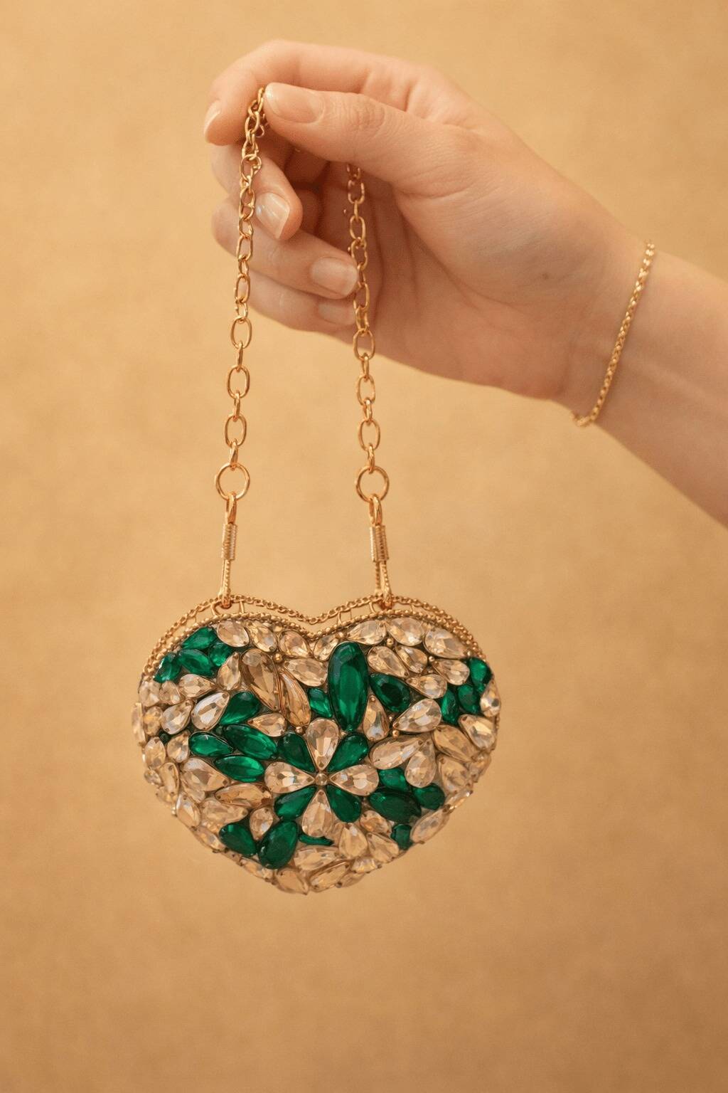 Everglow Heart Mini Clutch In Golden and Green Everglow Heart Mini Clutch In Golden and Green
