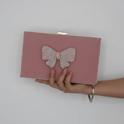 Pink Velvet Bow Clutch For Her