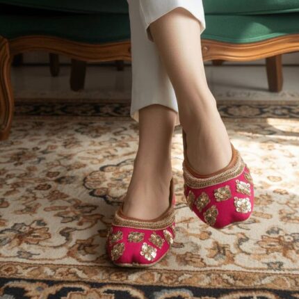 Pink Khussa With Golden Embroidery For Her