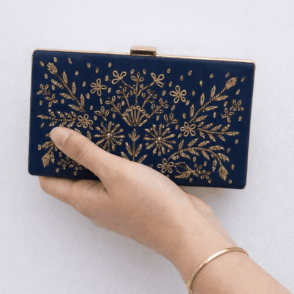 Emerald Green Clutch With Gold Embroidery For Her