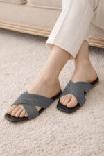 Luna Cross Grey Flats For Her-3457 - Image 2