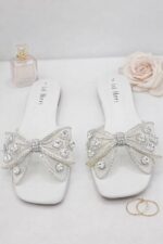 White Flat With White Bow For Her