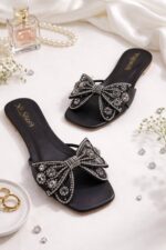 Black Flat With Black Bow For Her