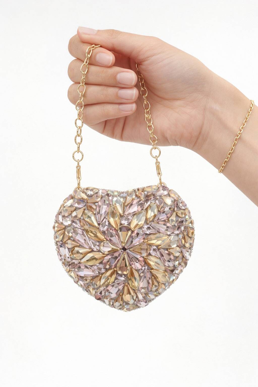Everglow Heart Mini Clutch In Peach And Golden Everglow Heart Mini Clutch In Peach And Golden
