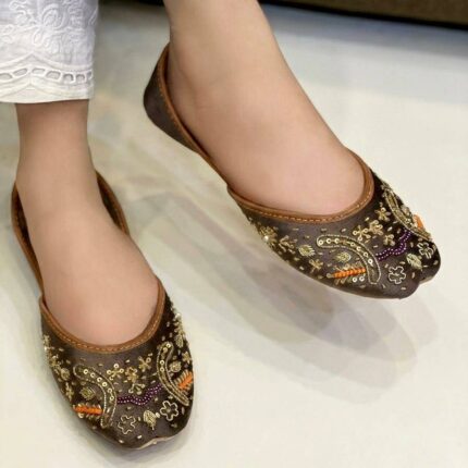 Purple Suede Khussa With Golden Embroidery