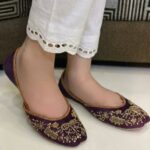 Purple Suede Khussa With Golden Embroidery