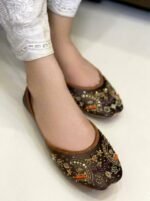 Purple Suede Khussa With Golden Embroidery