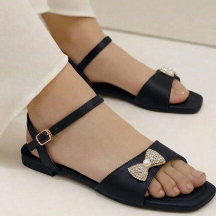 Black Sandal Flats For Her