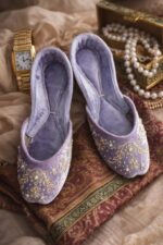 Lilac Suede Khussa With Golden Embroidery