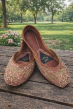 Pink Suede Khussa With Golden Embroidery