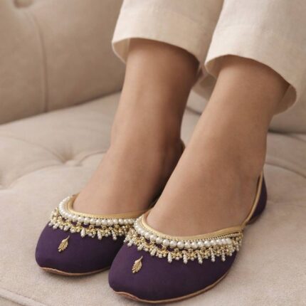 Purple Khussa With White Pearls-2144