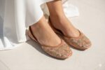 Pink Suede Khussa With Golden Embroidery-